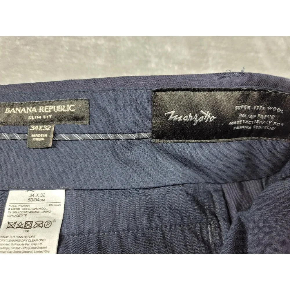 Banana Republic wool‎ blend Men's Dress Pants Size 36x26 Marzotto Slim Fit Blue